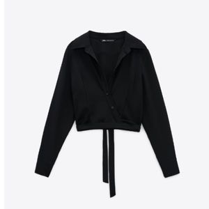 NWT - ZARA Black Cropped Wrap Blouse